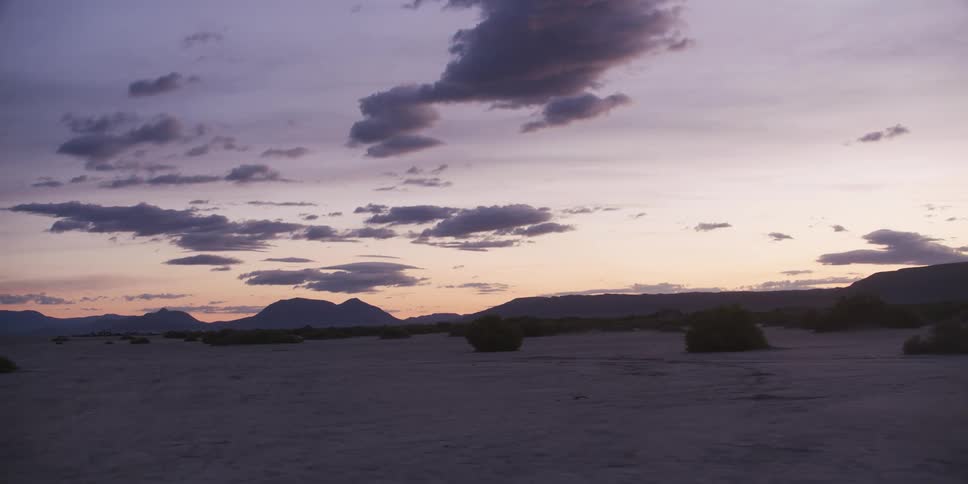 Large boulders and bushes dot the landscape in a desert