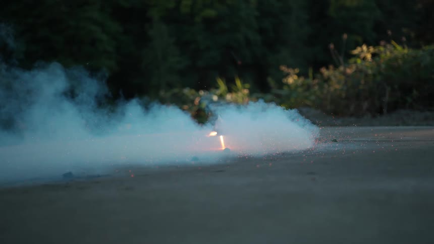 A spinning firework taking off