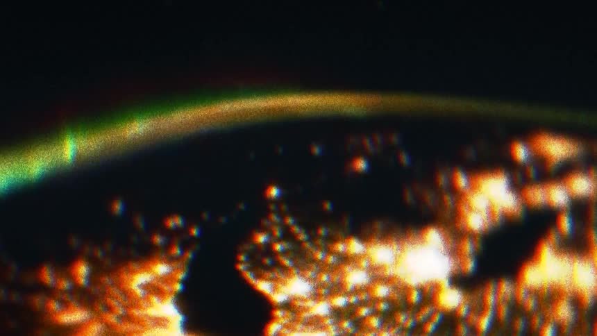 Distorted view of city lights seen from space at night