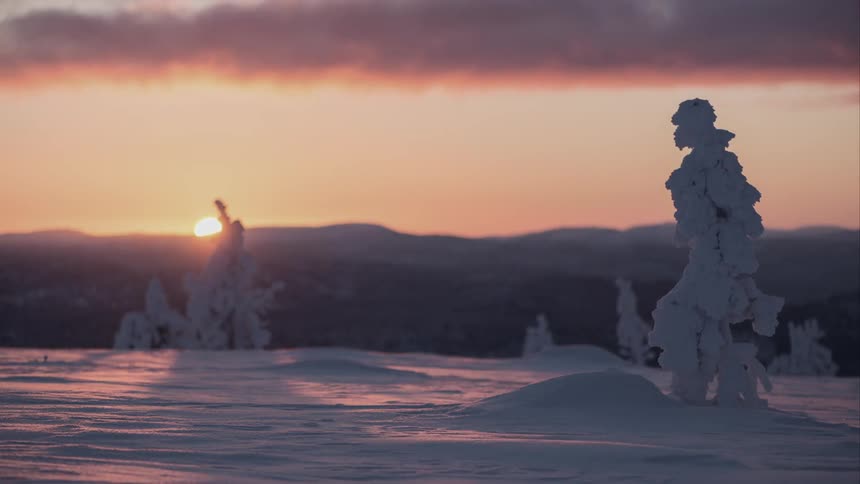 The polar night sun moving in the horizon in winter