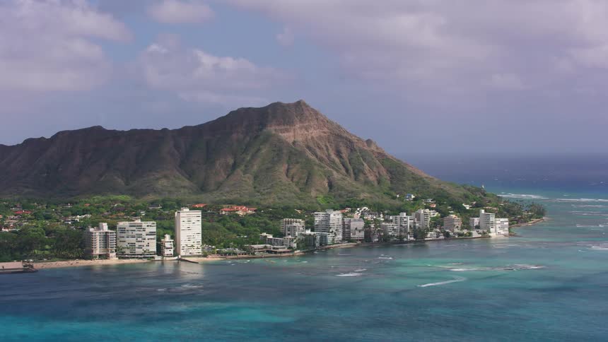 Aerial shot of a coastal town
