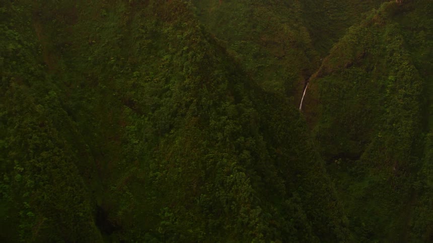 A cliff with trees with a waterfall