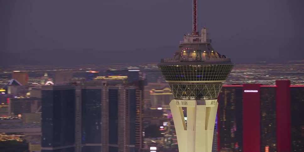 An aerial view of a tower in a city