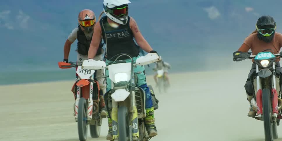 A group of motorbikes racing