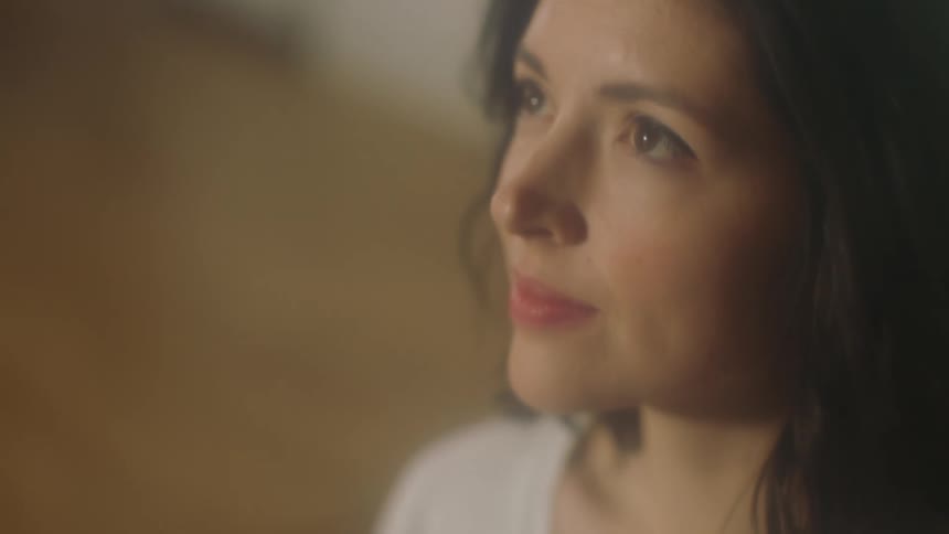 A womans face in a room