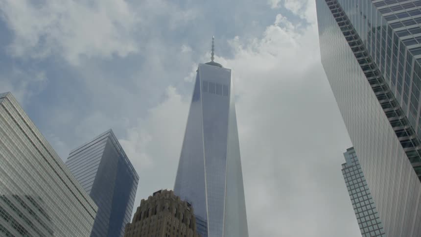 Skyscrapers tower overhead in a city