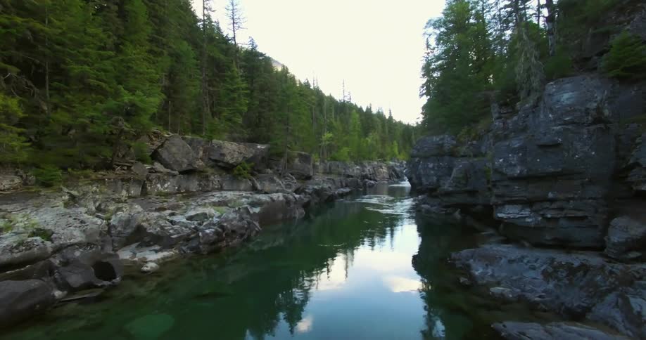 A river through a rocky forest