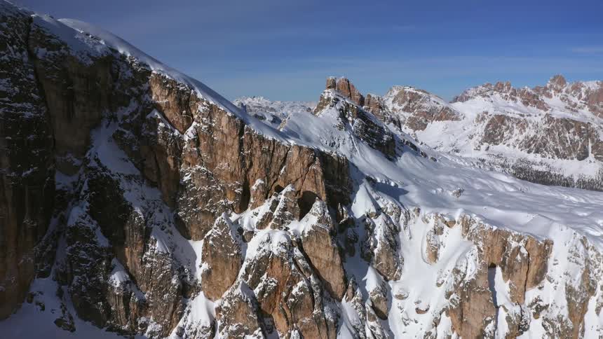 Aerial shot of a snow clad mountain
