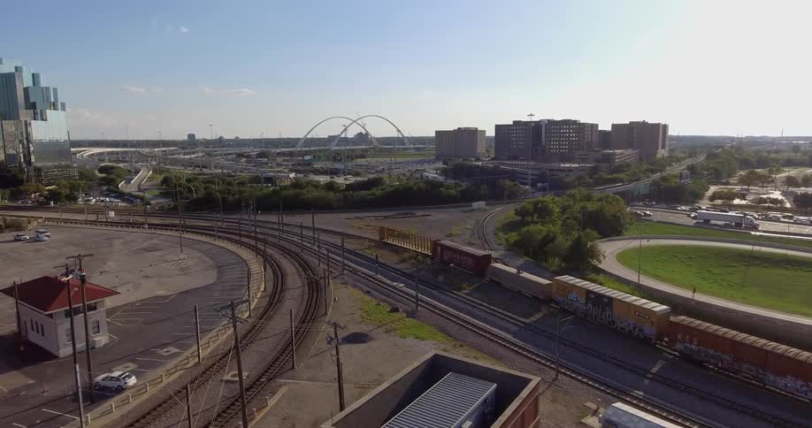 Various types of transportation move throughout a large city