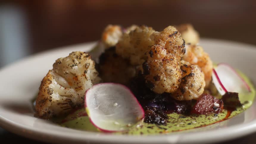 A plate of food on a table