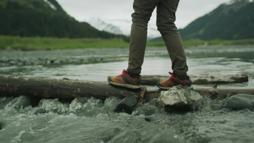Person walking across water