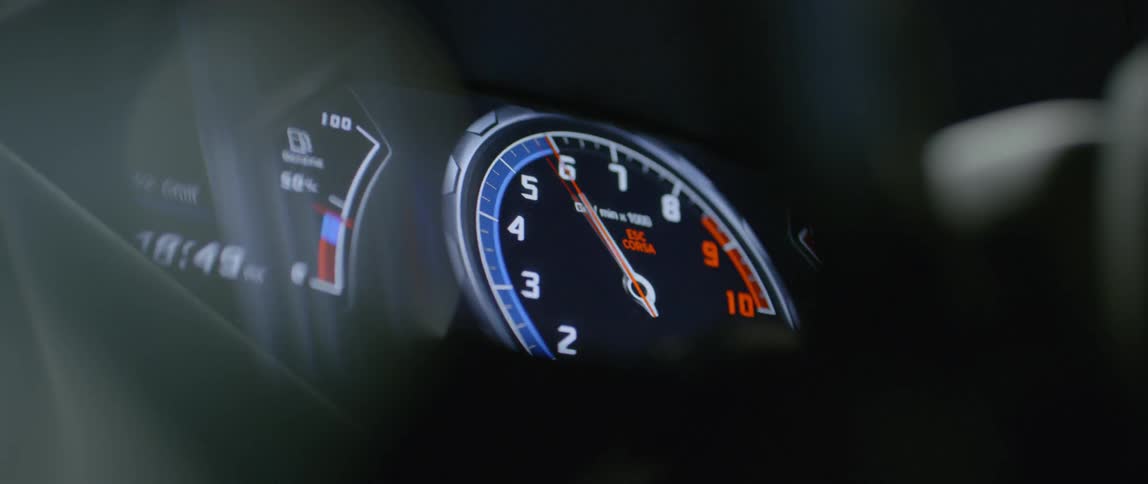 The dial on a dashboard moves