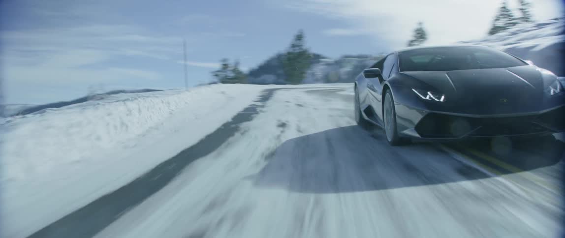 Sports car on a snowy winter road
