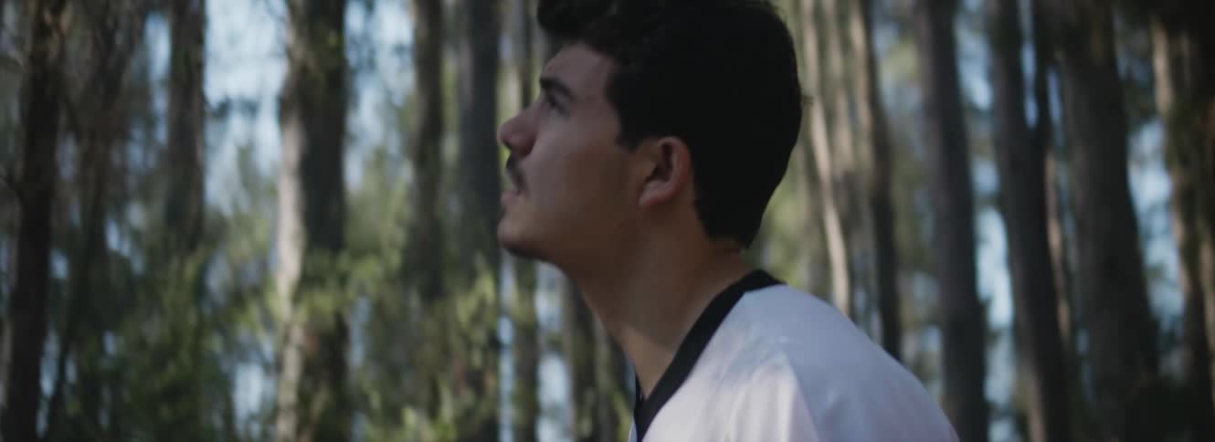 A man looks around the forest