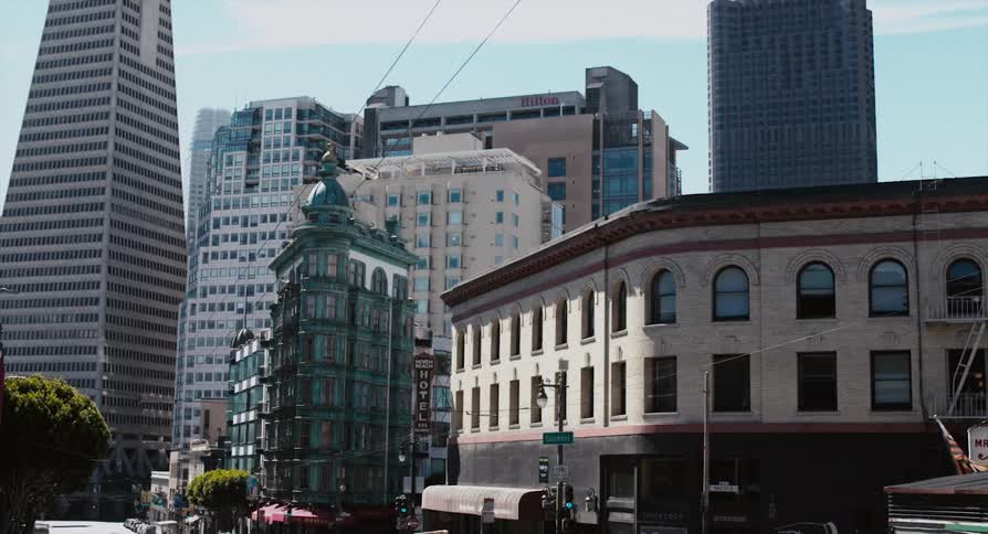 A city in a downtown area with architectural buildings