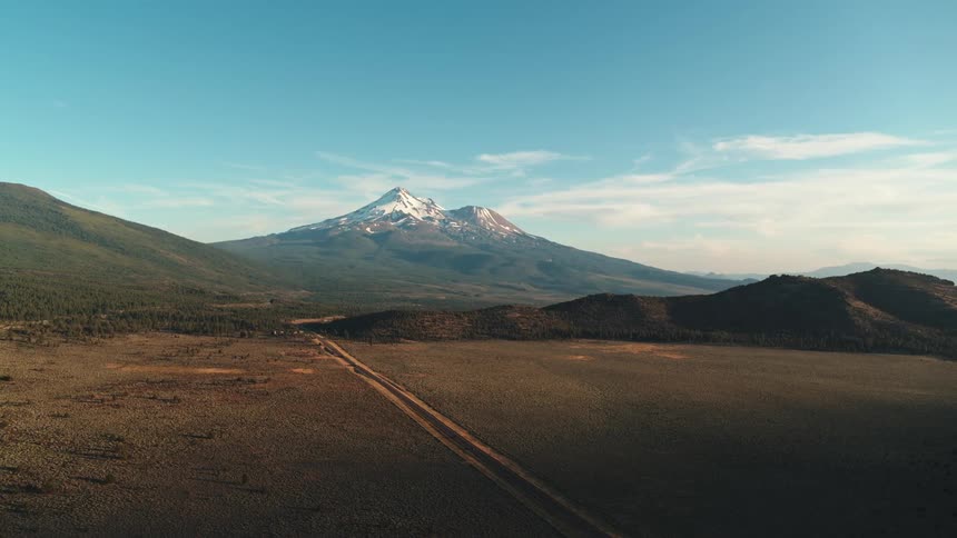 The road ends near the mountain