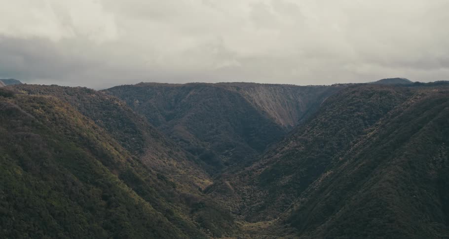Mountain valley lined with trees under a cloudy sky