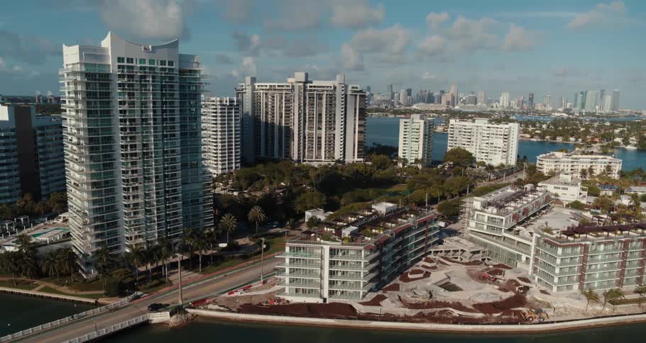 An aerial view of buildings in a city