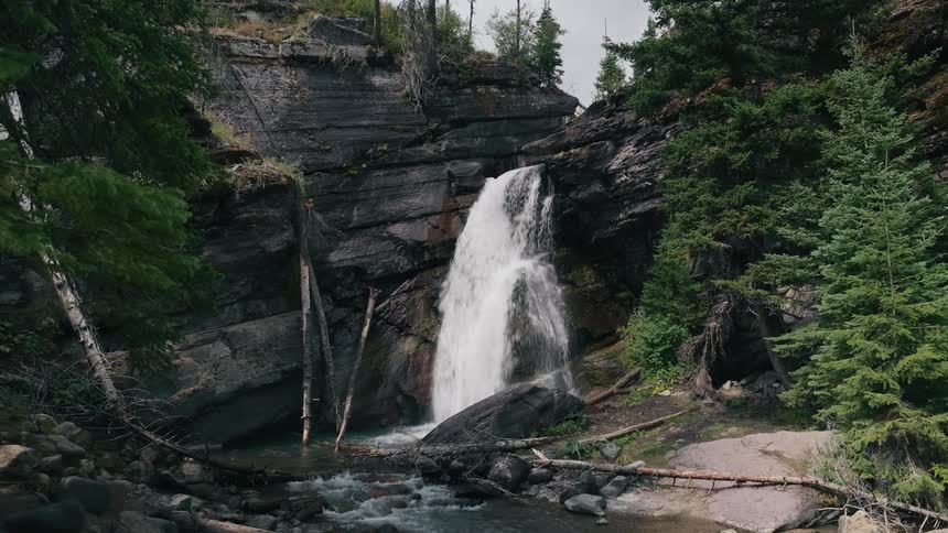 Beautiful mountain waterfall on a clear day