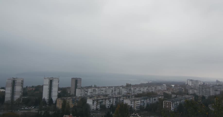 An aerial view of apartment buildings in a skyline