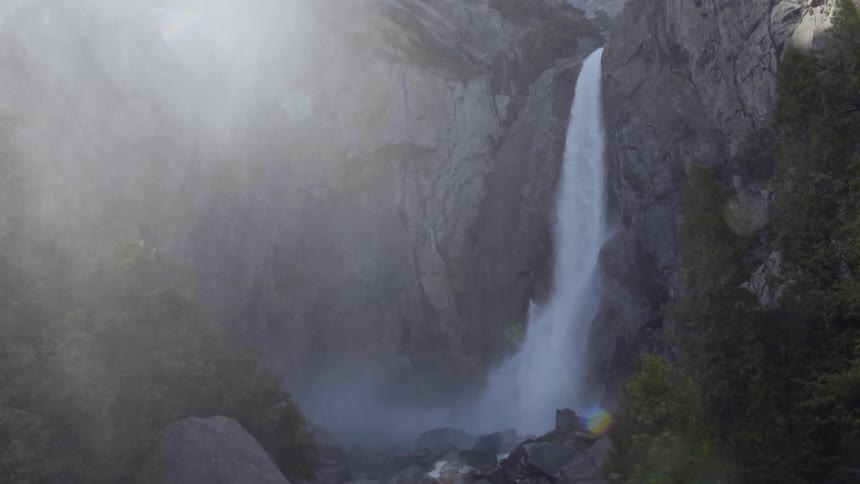 A waterfall is causing mist all over
