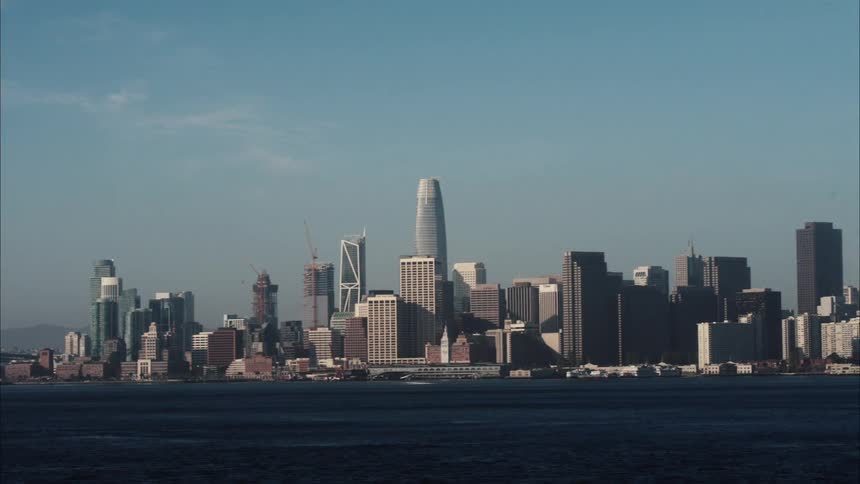 A view of a city with tall buildings
