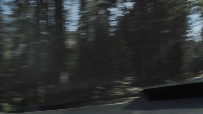 A man is driving a car down a small road