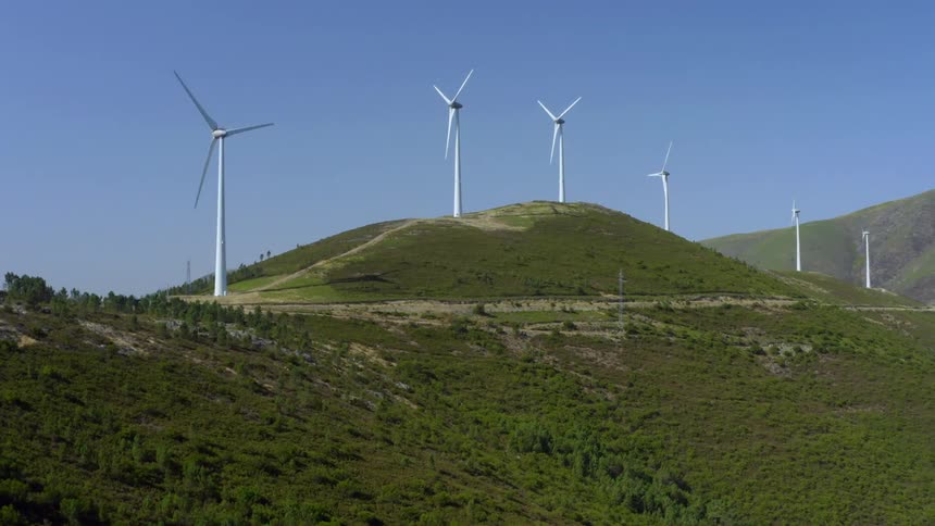 Turbines moving on a wind farm