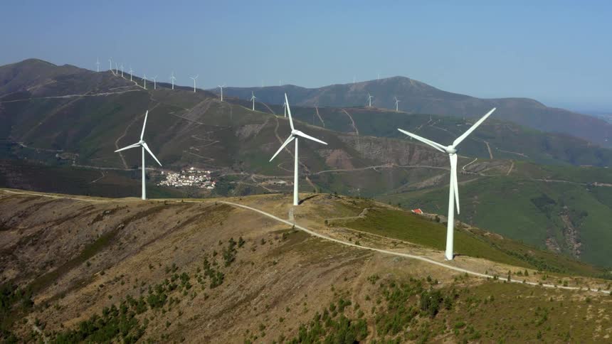 Turbines moving on a wind farm