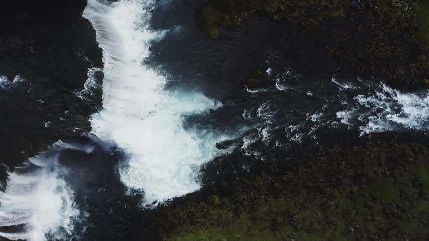 White water rushes down a river waterfall