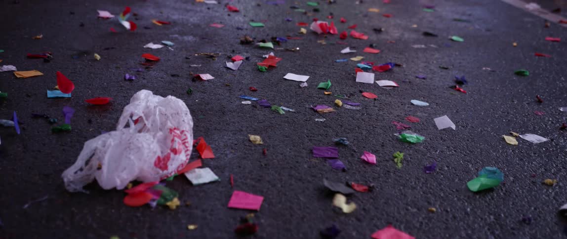 A street is covered with debris