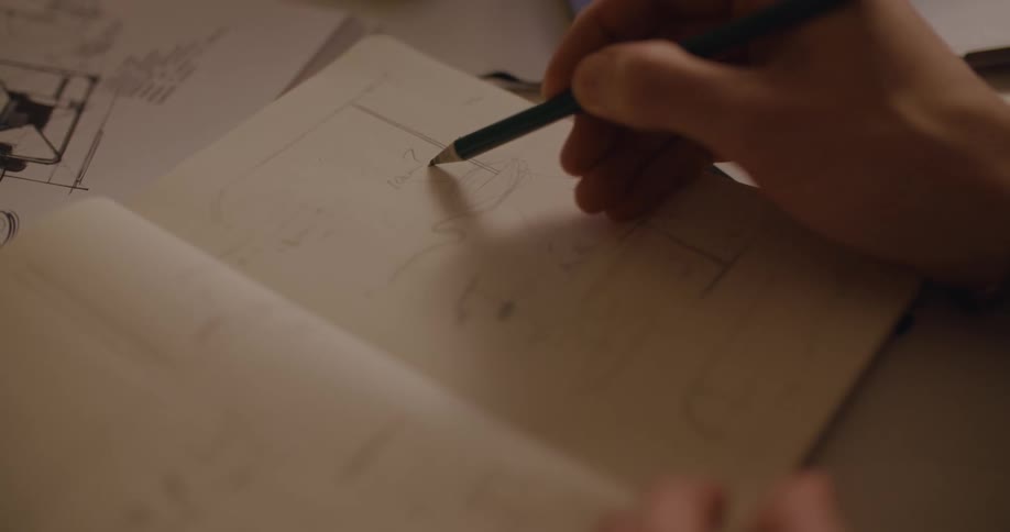 A person writing in a sketchbook