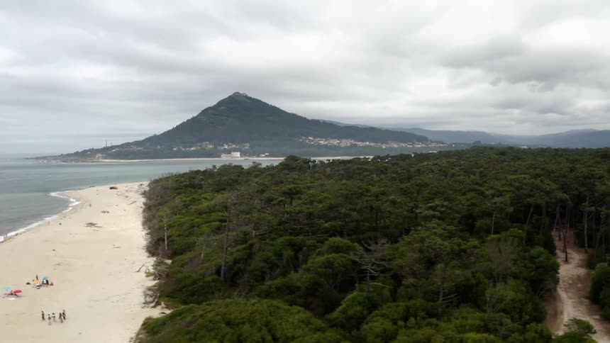 People relax on a beach that borders a jungle