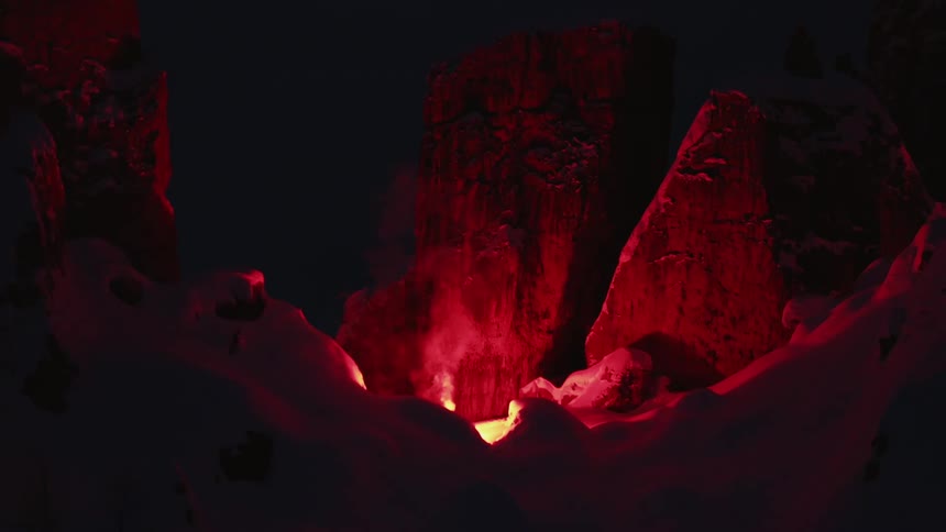 The volcano is erupting at night