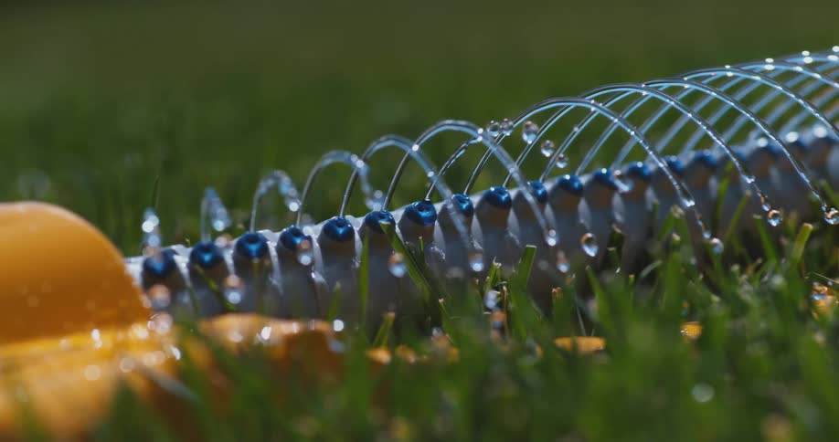 A close up of a sprinkler in the grass