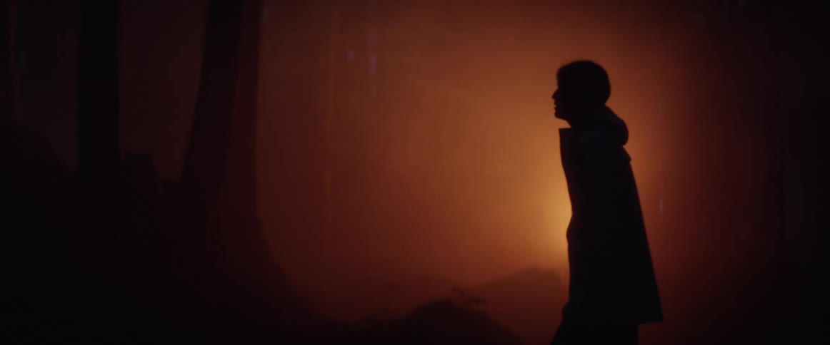 A silhouette of a person standing outdoors