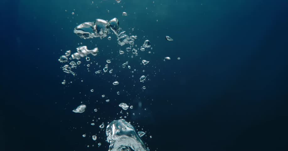 Air bubbles underwater rise to the surface