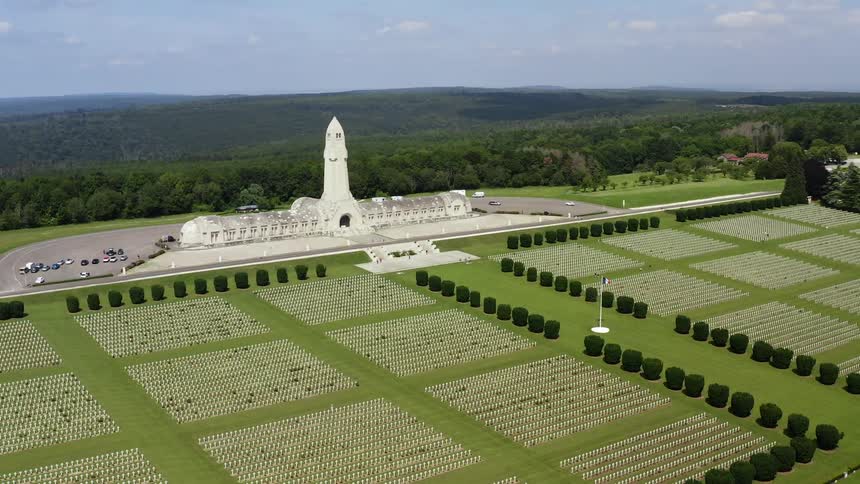 French flag flying at national cemetery ossuaire de douaumont