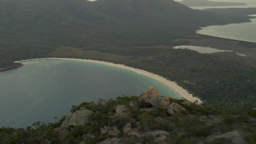 Several lakes with beaches dot the valley in the mountains