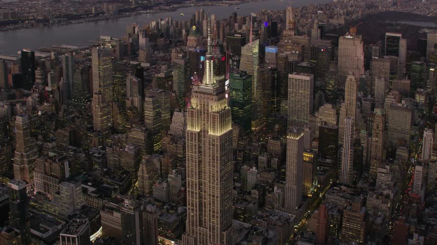 Aerial shot of a city at night