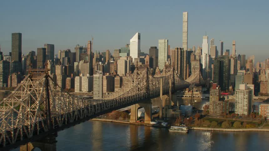 Aerial view of the ed koch queensboro bridge in new york city at sunset