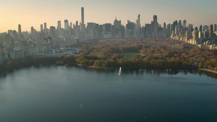 Aerial view of central park in new york city at sunset