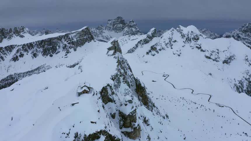A snow covered mountain range