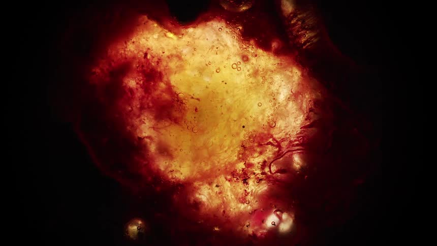 The yellow liquid spins in the dark