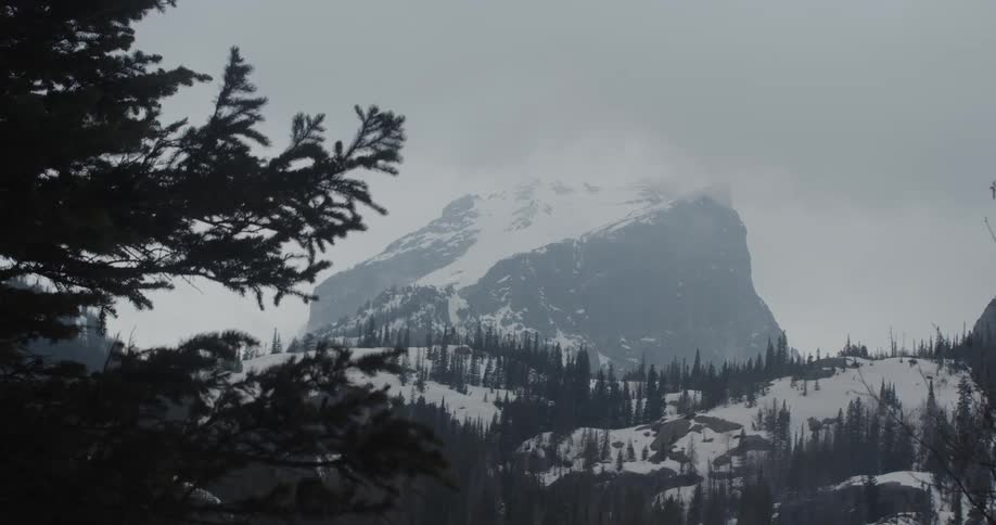 A view of a mountain range with snow on it