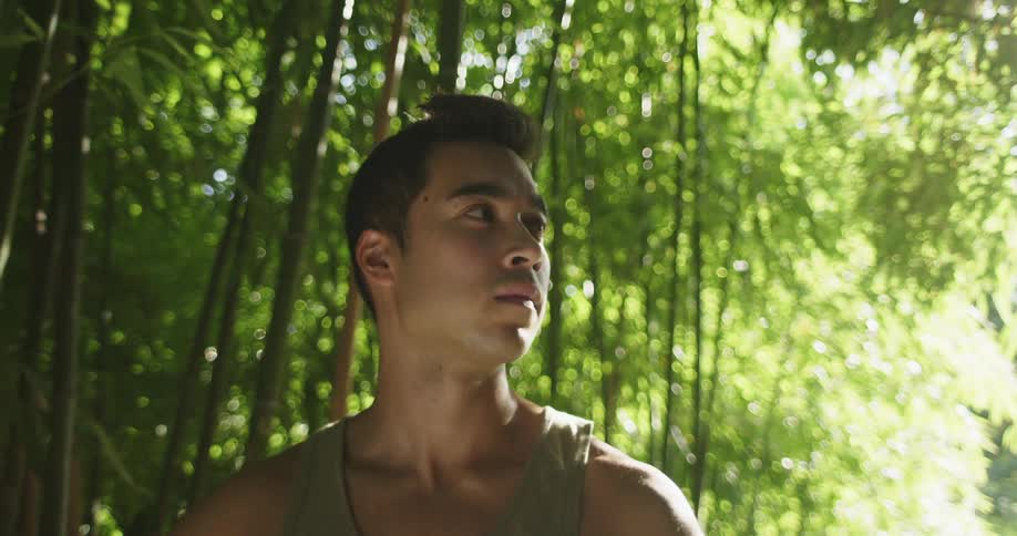 A man standing outdoors in a forest