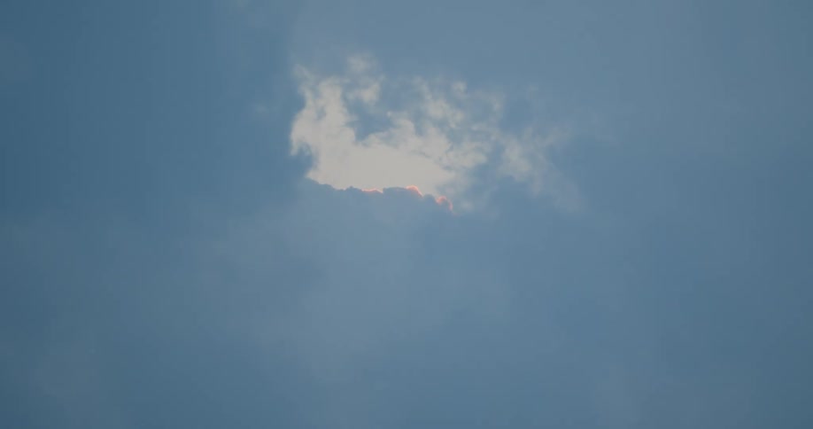 A group of light blue clouds floats in the sky