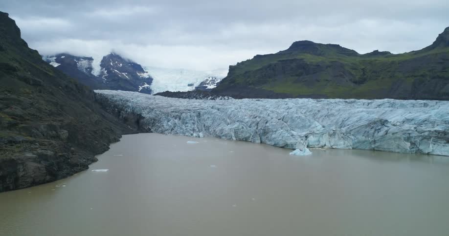 An aerial view of a glacier outdoors