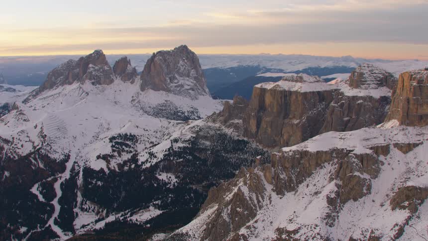 Deep snow covers a large moutain range