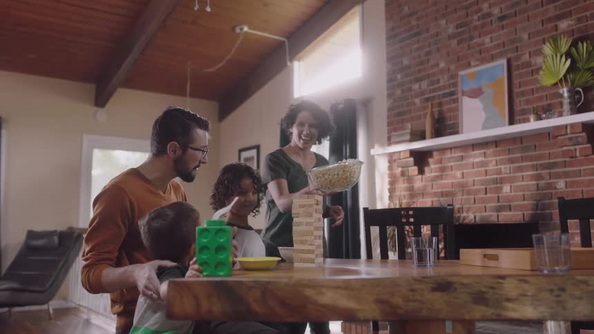 Family playing jenga